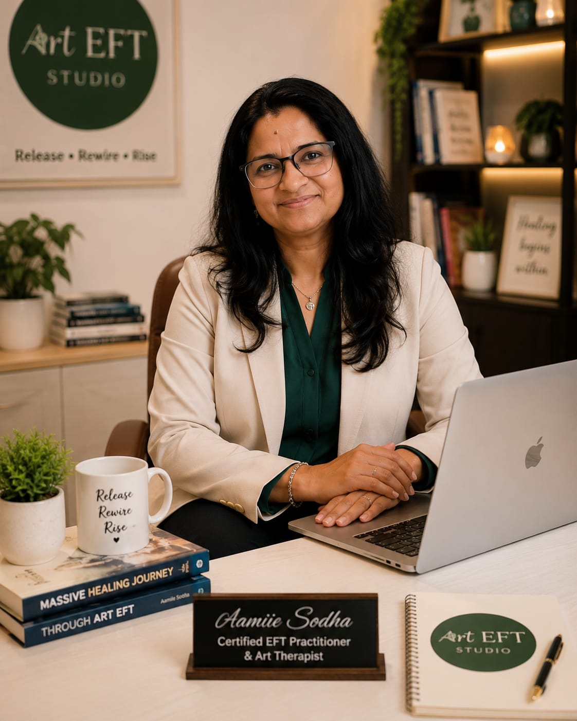 Aamiie Sodha in her Art EFT Studio